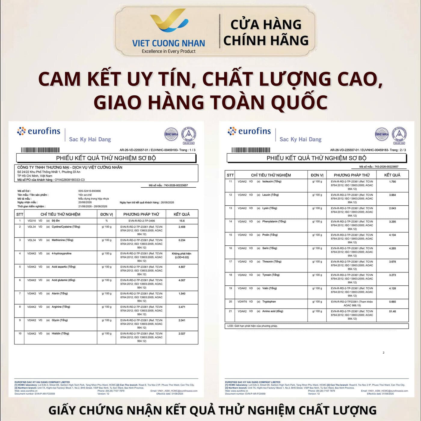 Kết quả thử nghiệm Eurofins · bản sơ bộ