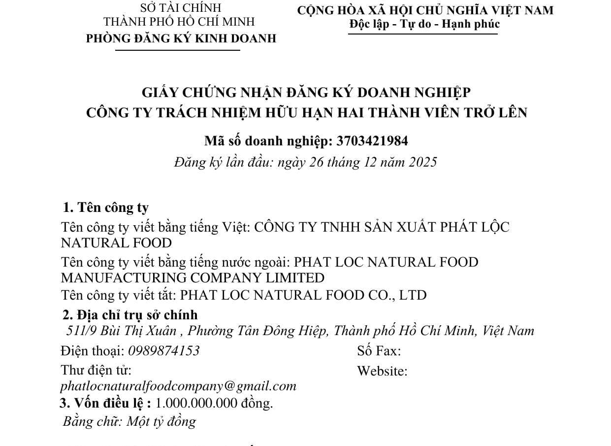 Đăng ký doanh nghiệp · Phát Lộc Natural Food