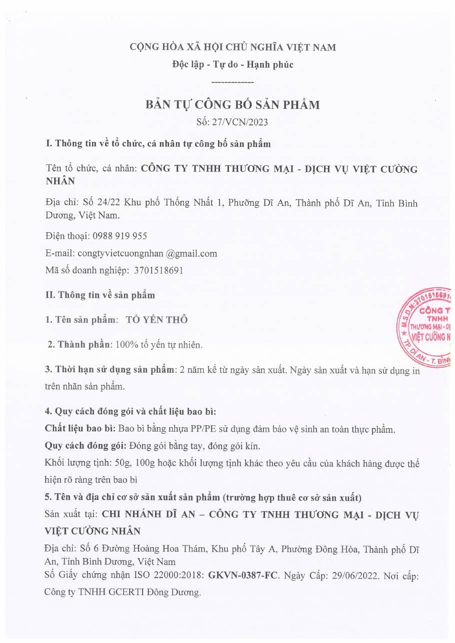 Tự công bố · Tổ yến thô