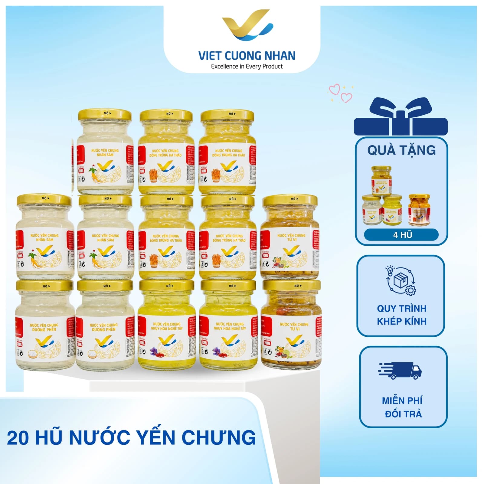 20 HŨ 70ML -NƯỚC YẾN CHƯNG 0.3g tổ yến khô-MIX VỊ