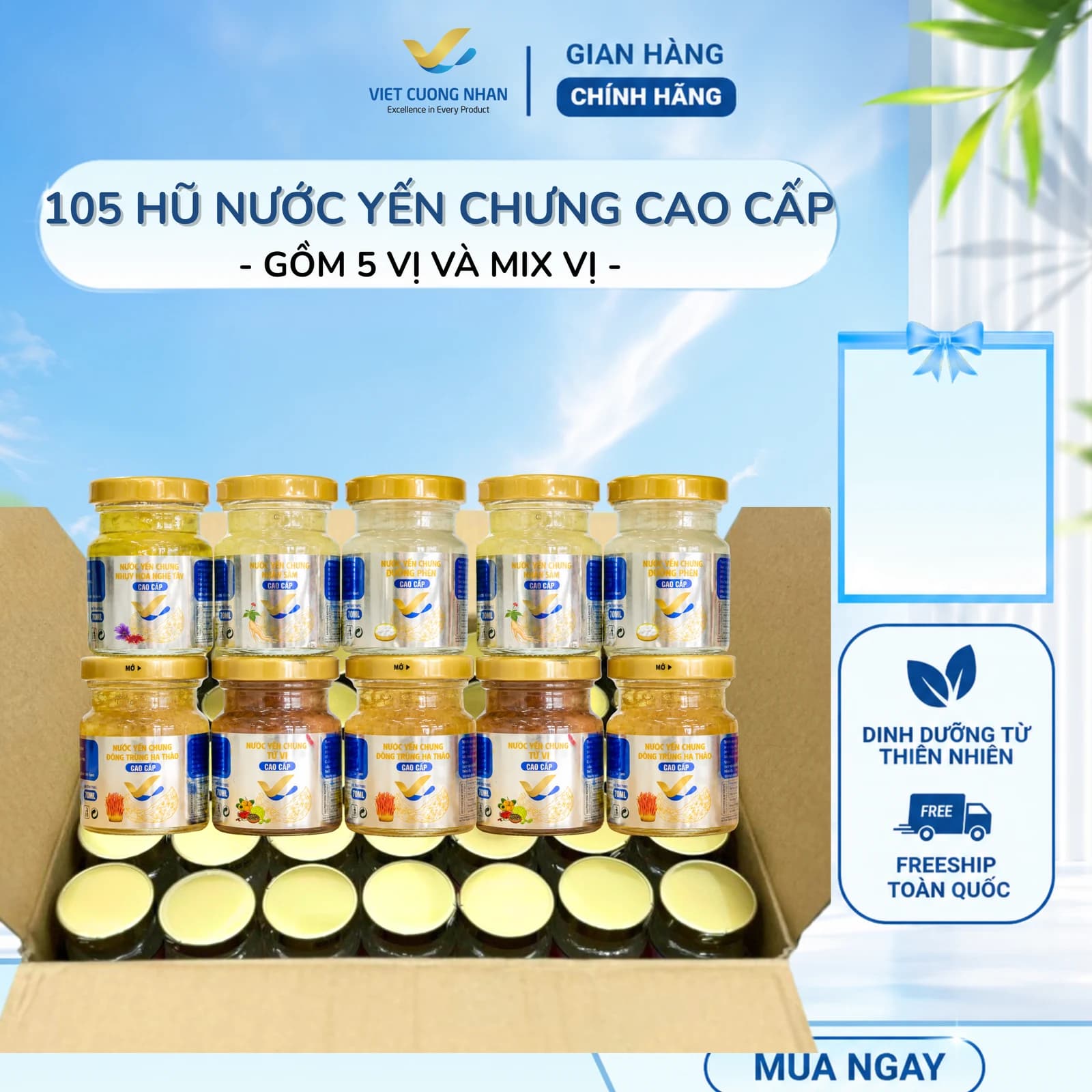 105 HŨ 70ML -NƯỚC YẾN CHƯNG 0.8g tổ yến khô-MIX VỊ
