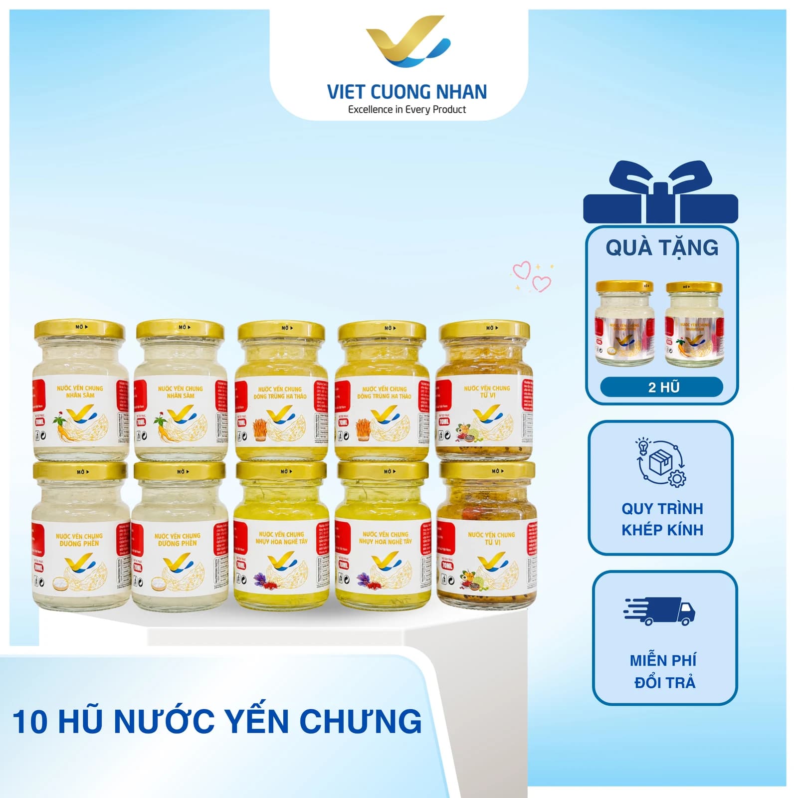10 HŨ 70ML -NƯỚC YẾN CHƯNG 0.3g tổ yến khô-MIX VỊ