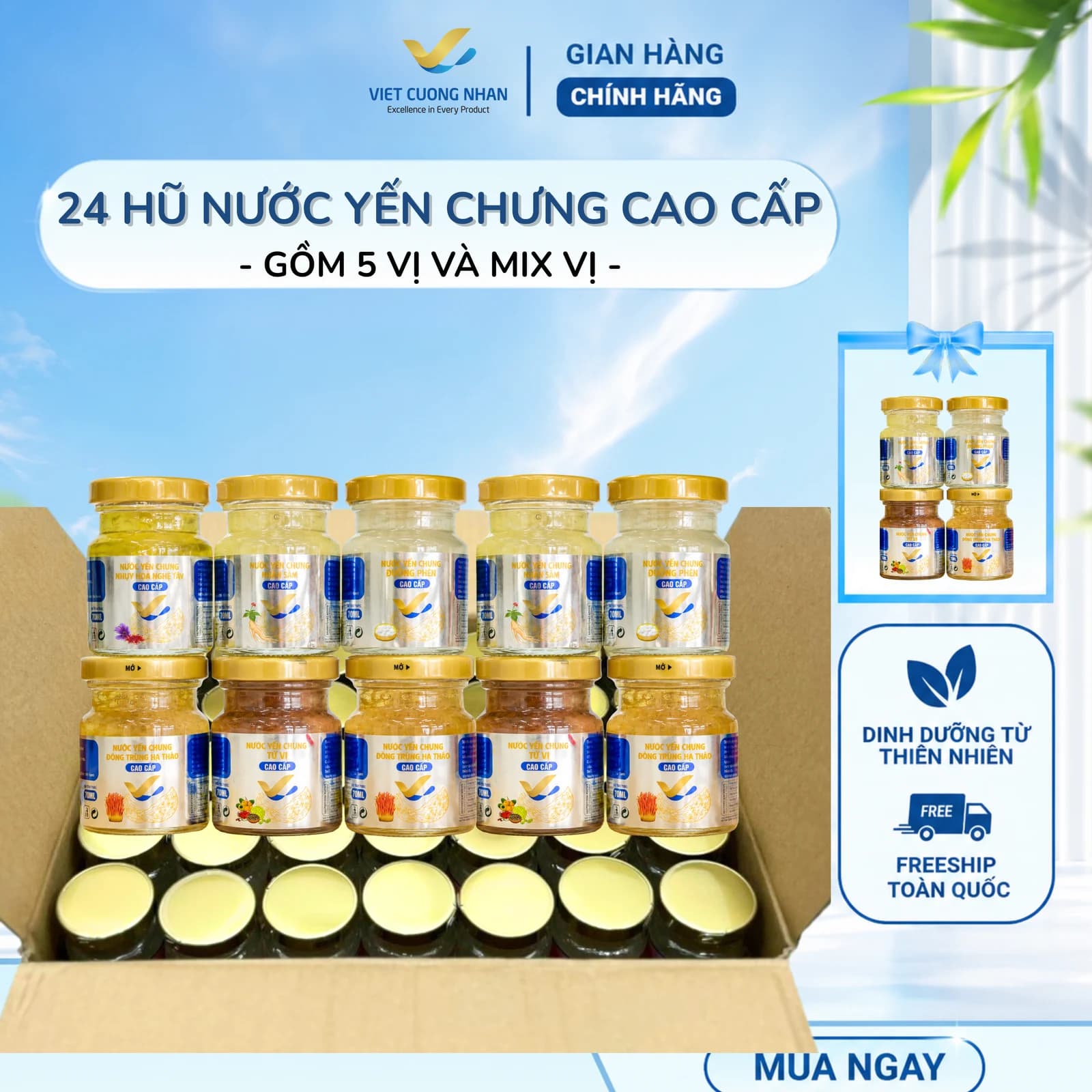 20 HŨ 70ML -NƯỚC YẾN CHƯNG 0.8g tổ yến khô-MIX VỊ